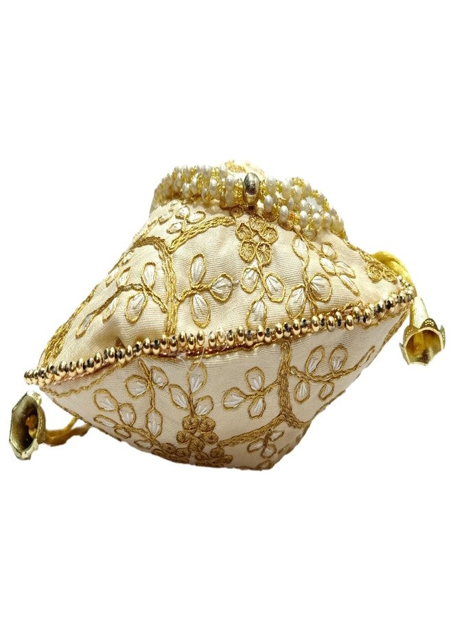 ATHZ Potli bag Cream Golden Matka Design for Women Wristlets Return Gifting handbags for Festivals Purses - Image 3